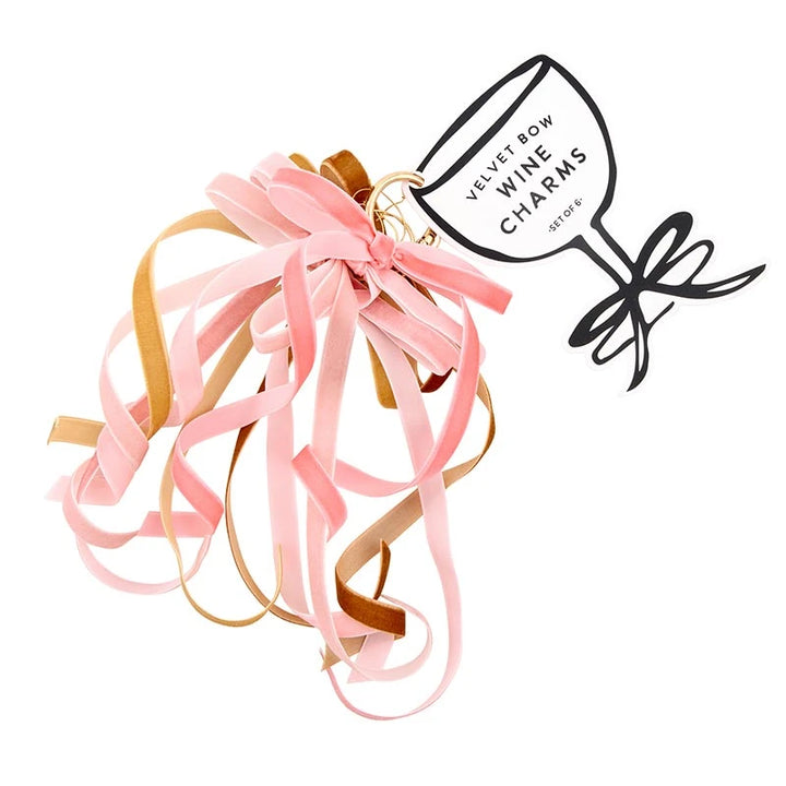 Blush Velvet Bow Wine Charm Set
