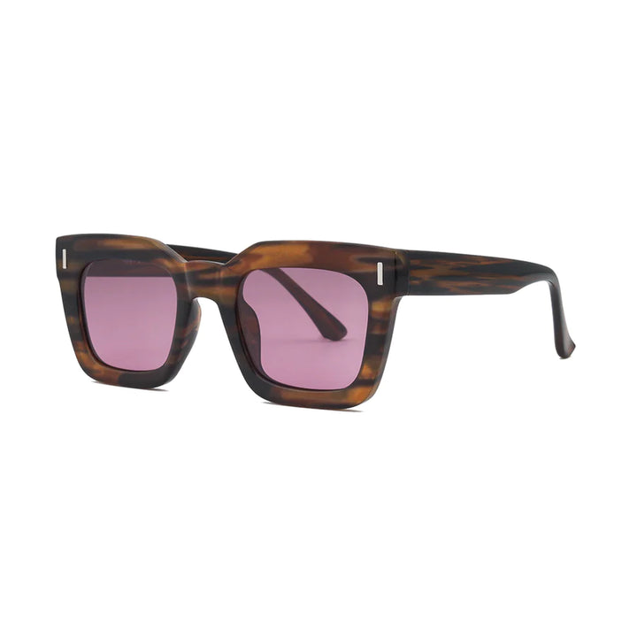 Ryan Simkhai Eyeshop Polly Sunglasses Striped Brown with Pink Lens