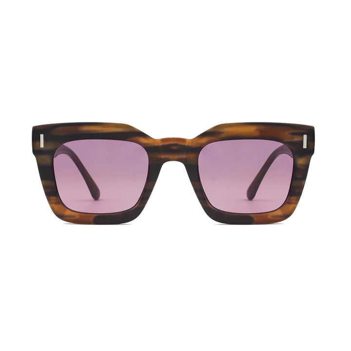 Ryan Simkhai Eyeshop Polly Sunglasses Striped Brown with Pink Lens