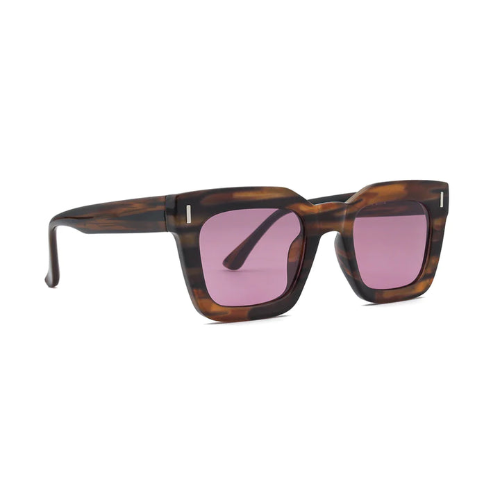 Ryan Simkhai Eyeshop Polly Sunglasses Striped Brown with Pink Lens