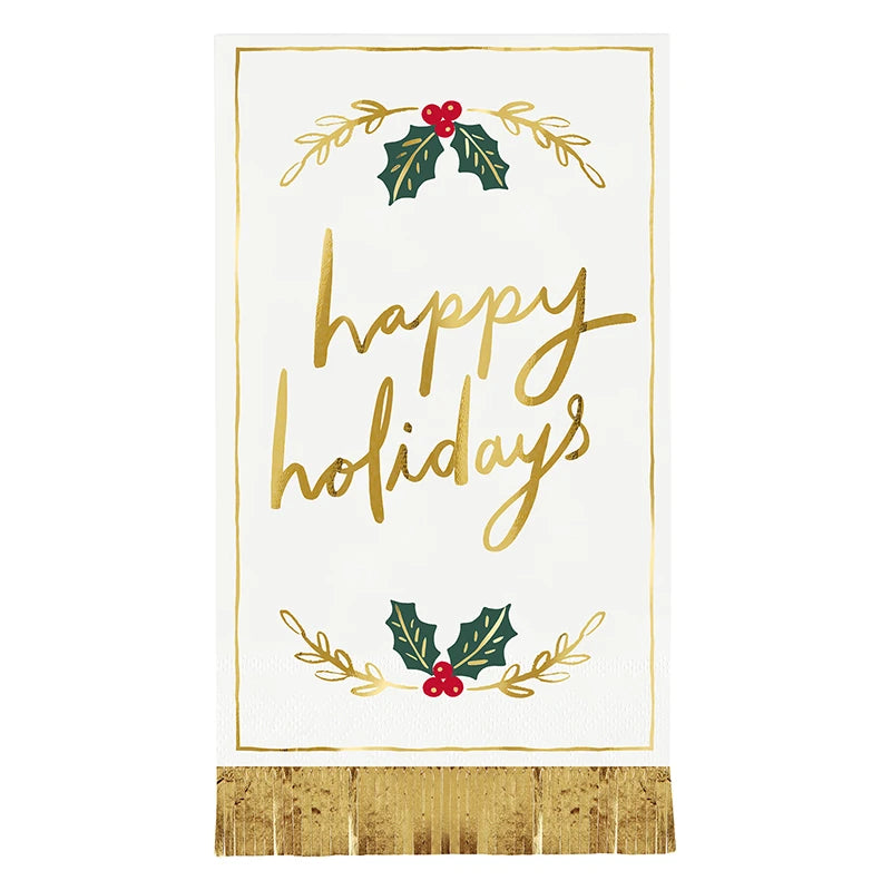 Happy Holidays Fringe Paper Guest Napkins