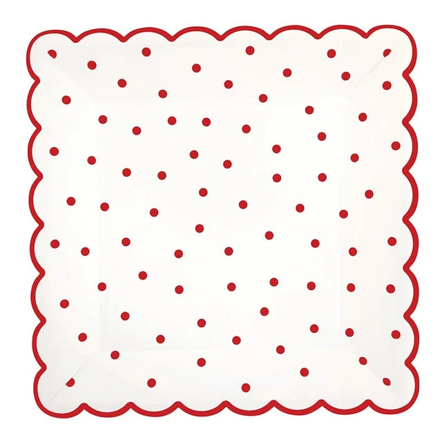 Red Dot Scalloped Paper Plates