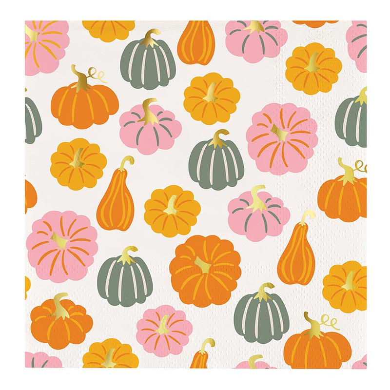 Fall Pumpkins Foil Paper Cocktail Napkins