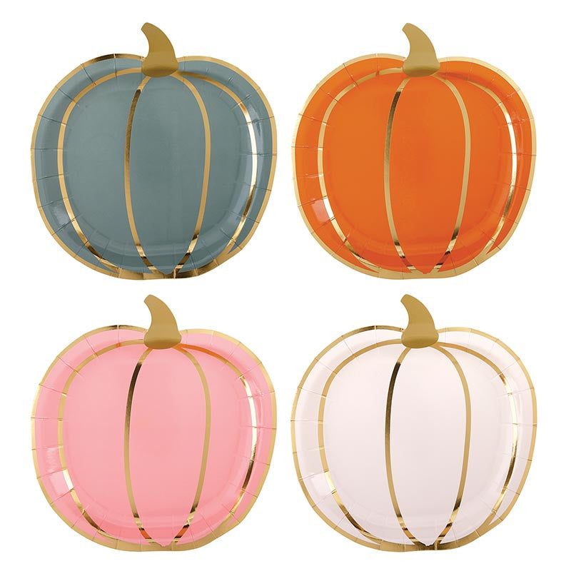 Multicolor Pumpkins Foil Shaped Paper Plates