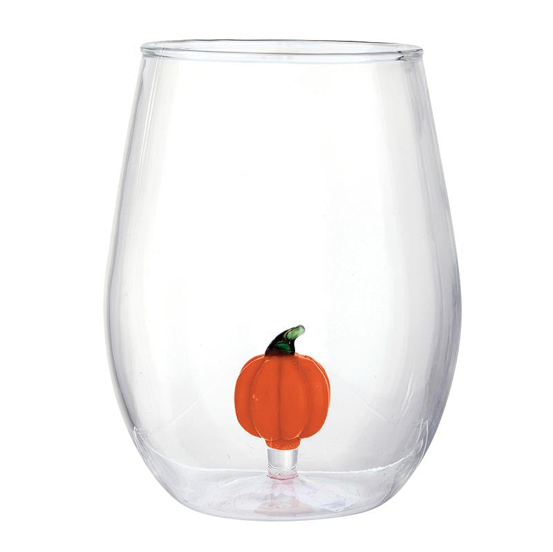 Pumpkin Figurine Stemless Wine Glass