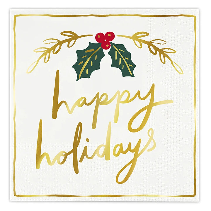 Happy Holidays Ceramic Napkin Tray + Napkins
