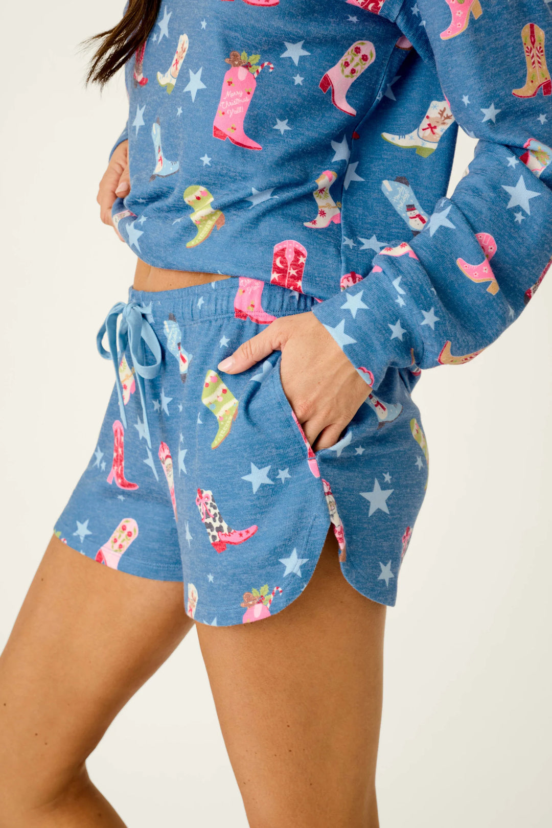P.J. Salvage Howdy Holidays Cowboy Boots & Star Print Pajama Shorts