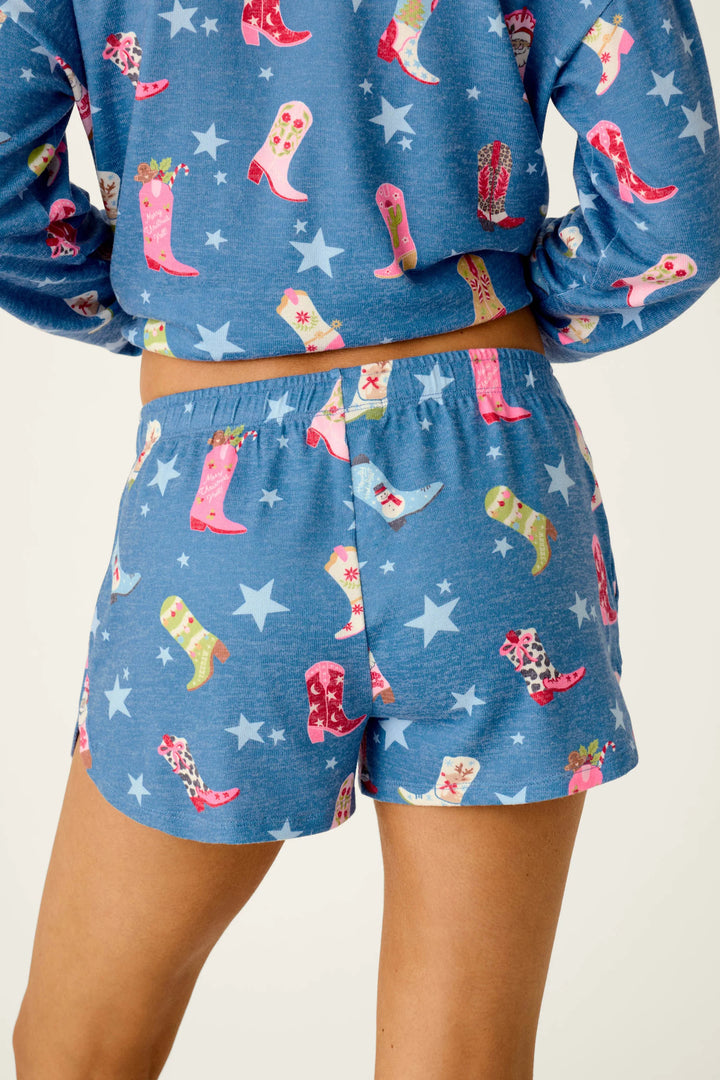 P.J. Salvage Howdy Holidays Cowboy Boots & Star Print Pajama Shorts