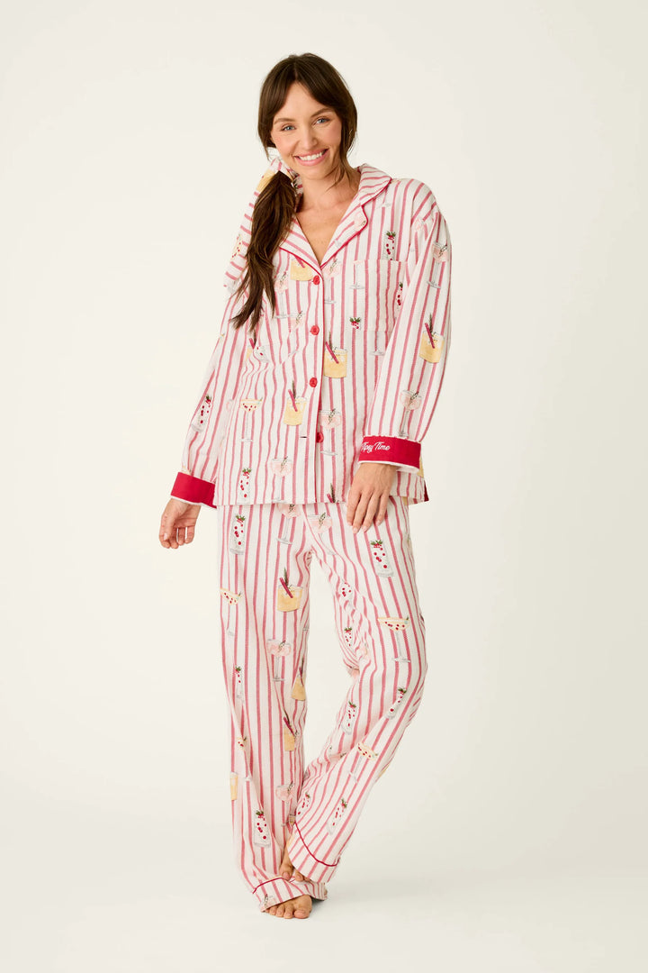 P.J. Salvage Martinis & Mistletoe Cocktail Print Flannel 3-Piece PJ Set
