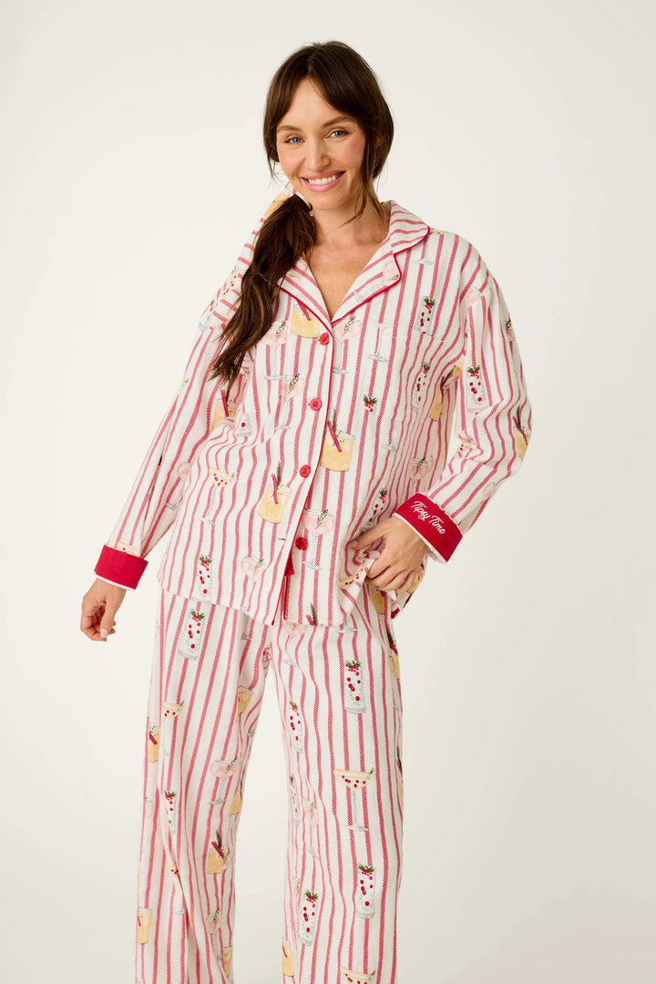 P.J. Salvage Martinis & Mistletoe Cocktail Print Flannel 3-Piece PJ Set