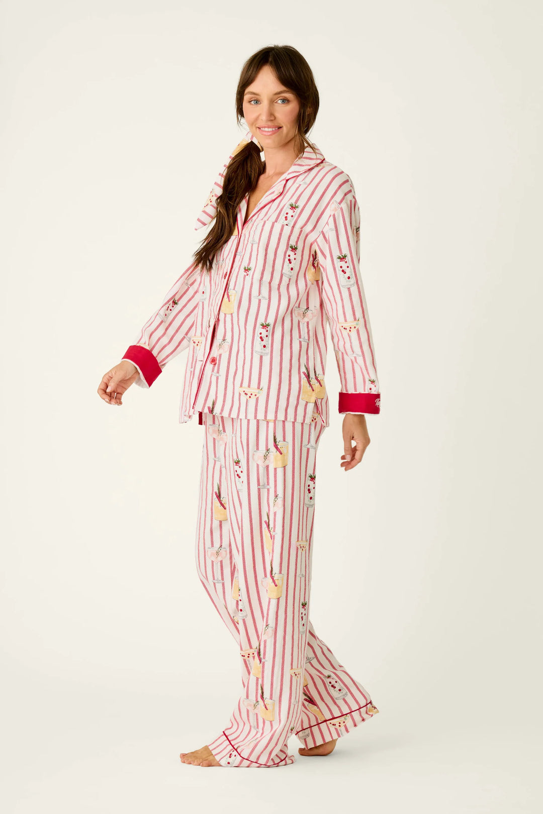 P.J. Salvage Martinis & Mistletoe Cocktail Print Flannel 3-Piece PJ Set