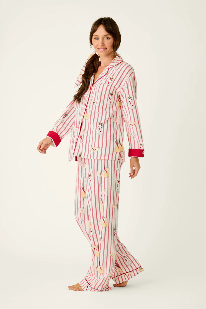 P.J. Salvage Martinis & Mistletoe Cocktail Print Flannel 3-Piece PJ Set