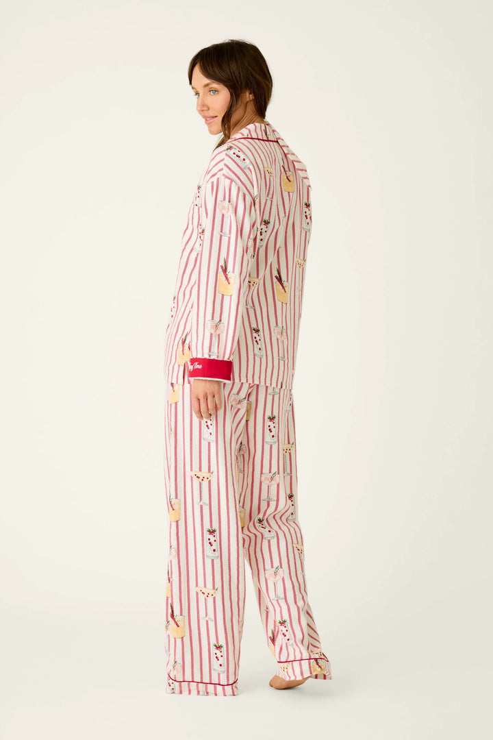 P.J. Salvage Martinis & Mistletoe Cocktail Print Flannel 3-Piece PJ Set