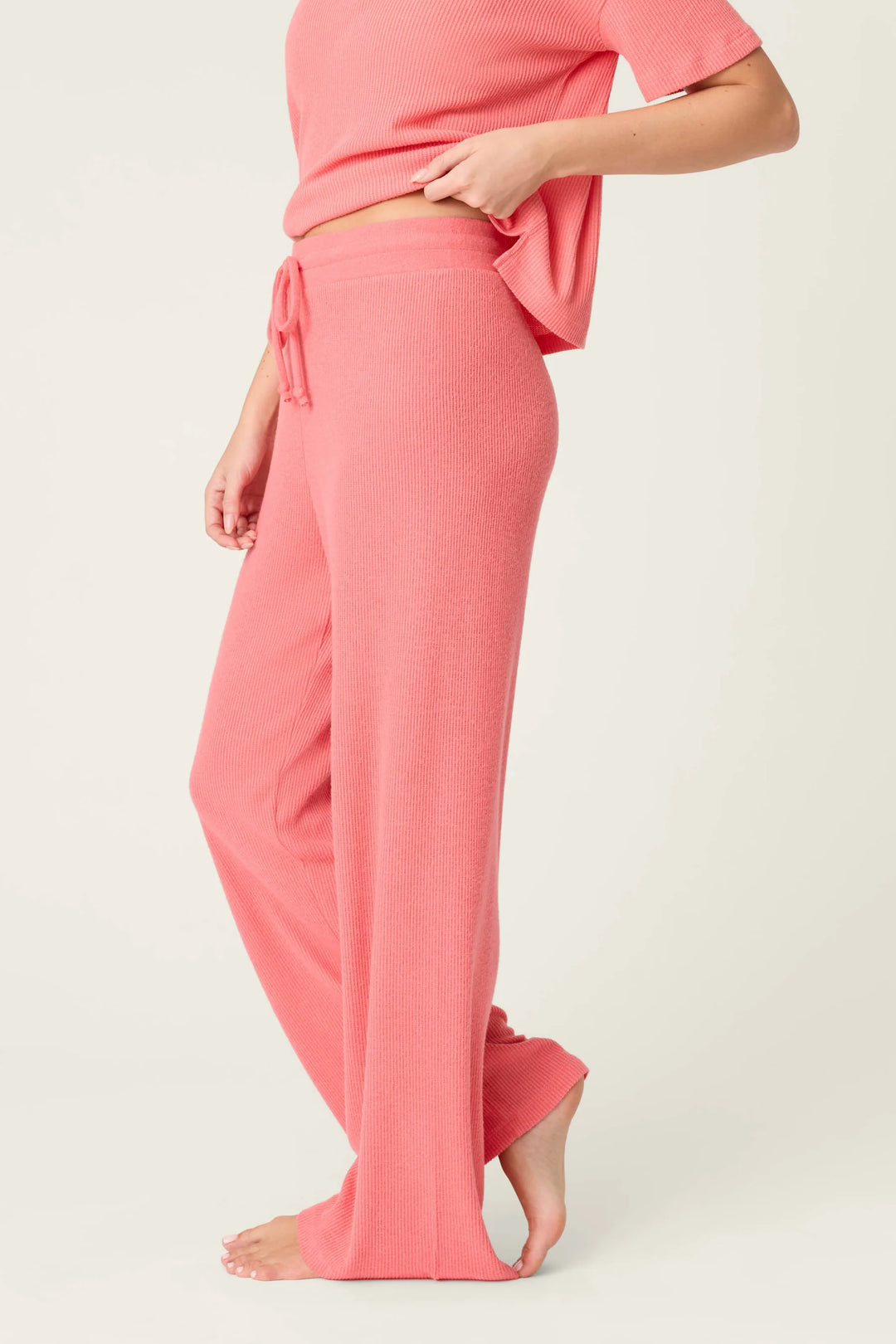 P.J. Salvage Textured Essentials Sunset Rose Open Leg Pants