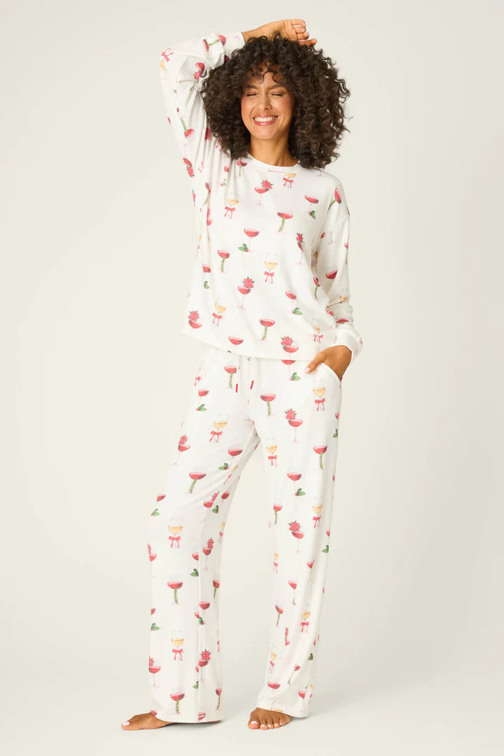 P.J. Salvage Let's Get Toasty Holiday Wine Print Pants Set