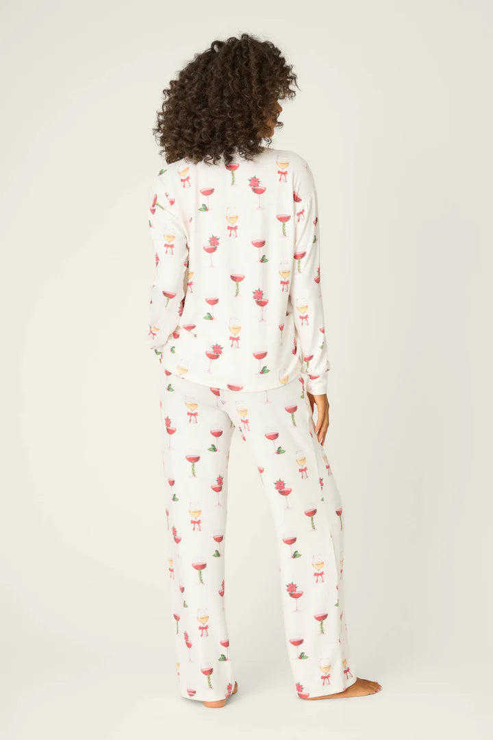 P.J. Salvage Let's Get Toasty Holiday Wine Print Pants Set