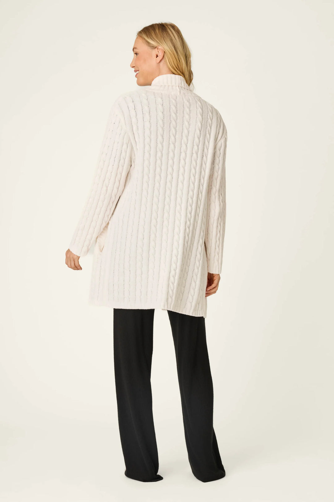 P.J. Salvage Cozy Chenille Cable Knit Long Ivory Cardigan