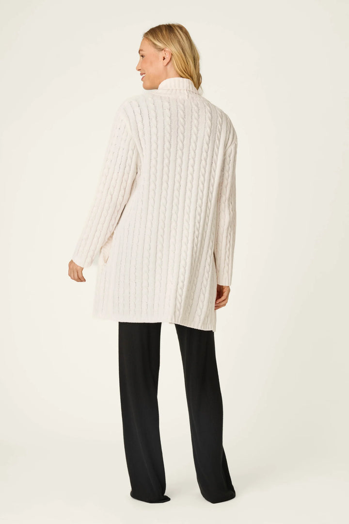 P.J. Salvage Cozy Chenille Cable Knit Long Ivory Cardigan