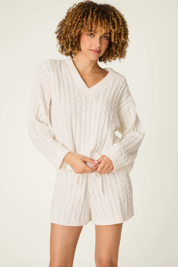 P.J. Salvage Cozy Chenille Cable Knit Ivory Lounge Sweater and Pant