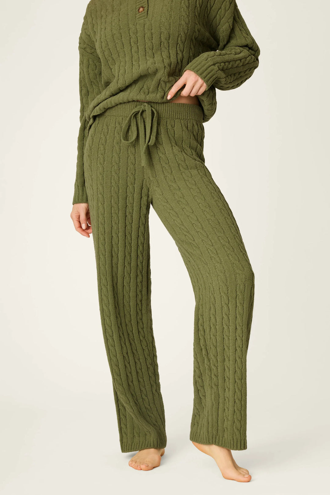 P.J. Salvage Cozy Chenille Cable Knit Olivine Lounge Pants
