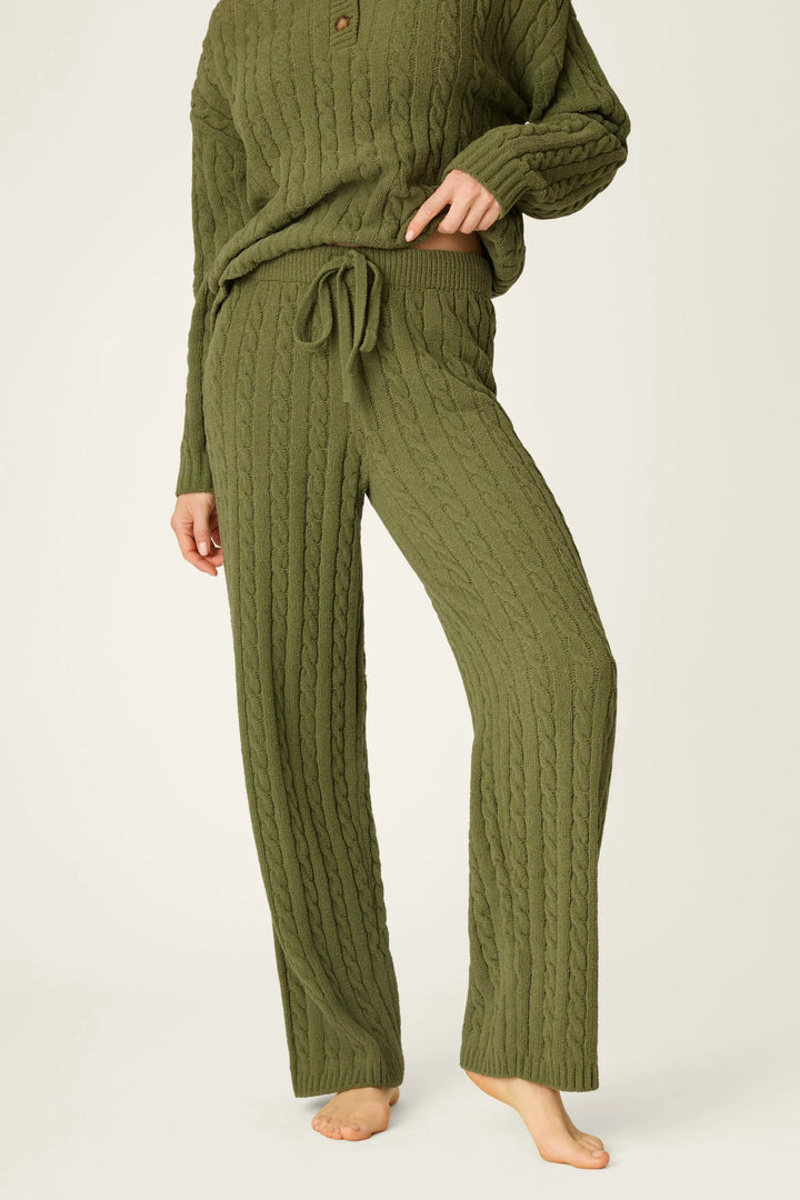 P.J. Salvage Cozy Chenille Cable Knit Olivine Lounge Pants