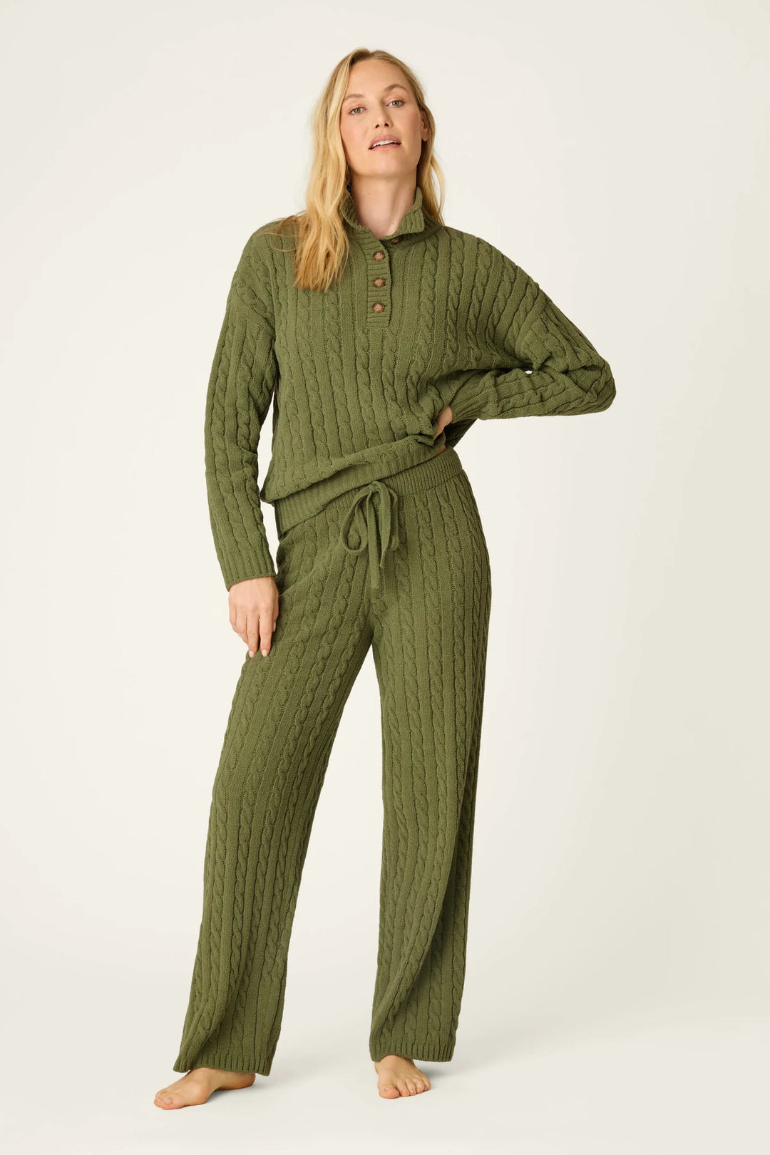 P.J. Salvage Cozy Chenille Cable Knit Olivine Lounge Pants