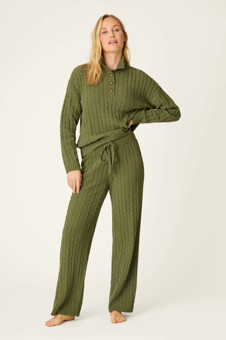 P.J. Salvage Cozy Chenille Cable Knit Olivine Lounge Pants