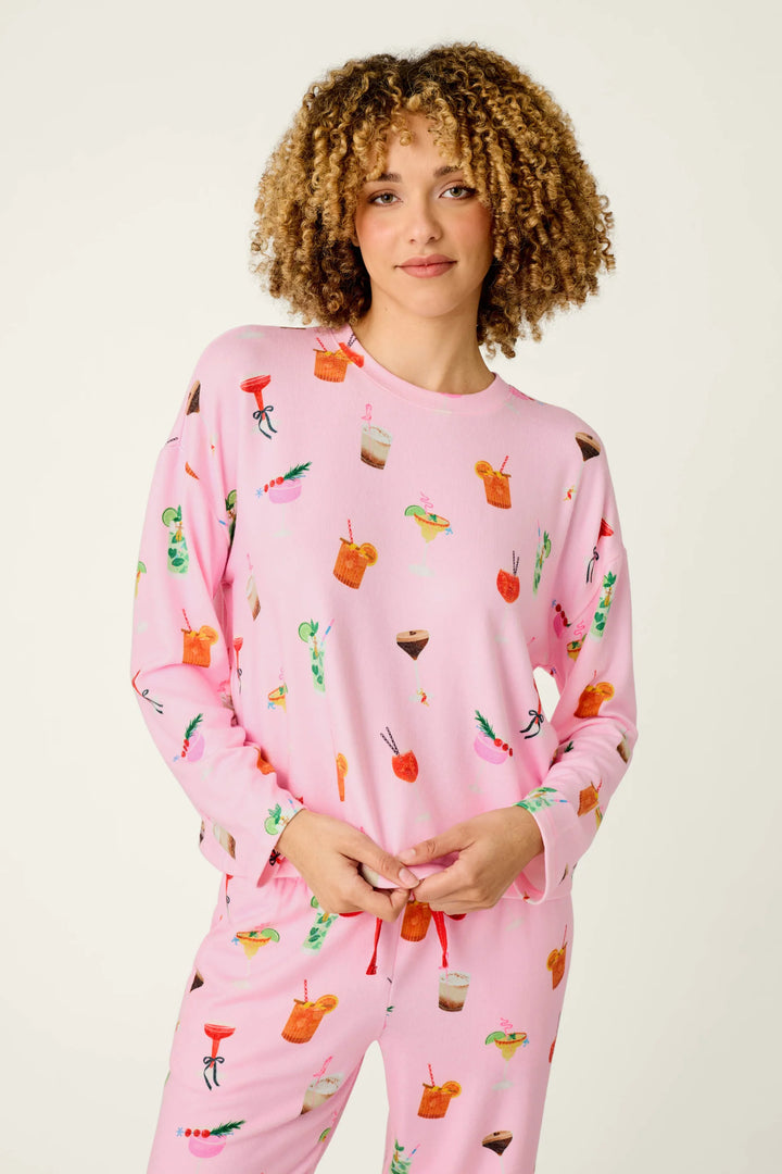 P.J. Salvage First Chair, Last Call Cocktail Print Long Sleeve Top