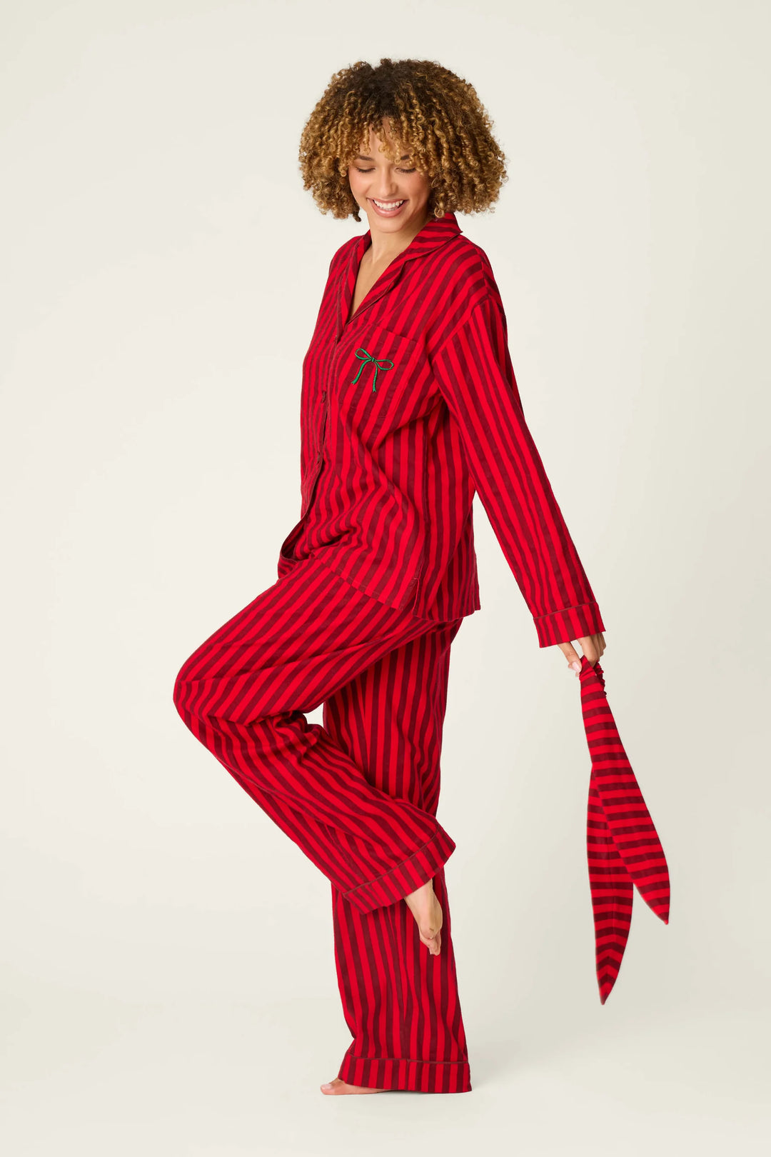 P.J. Salvage Lipstick Bow Icon 3-Piece Long Sleeve Flannel PJ Set