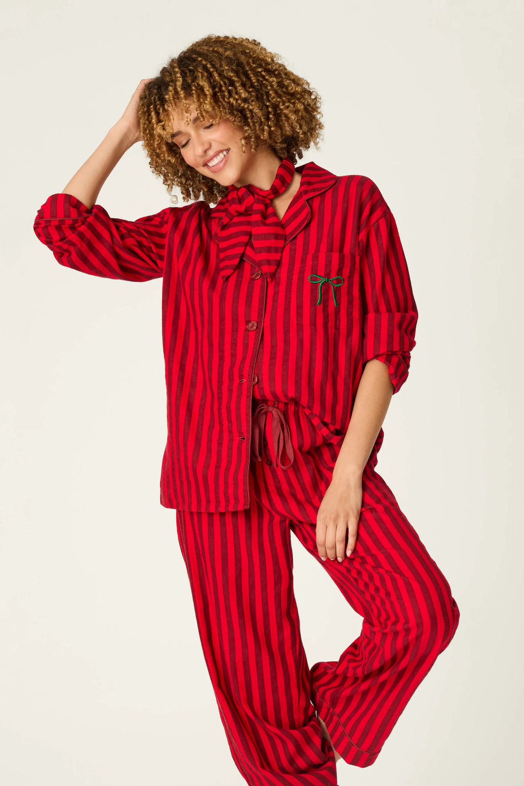P.J. Salvage Lipstick Bow Icon 3-Piece Long Sleeve Flannel PJ Set