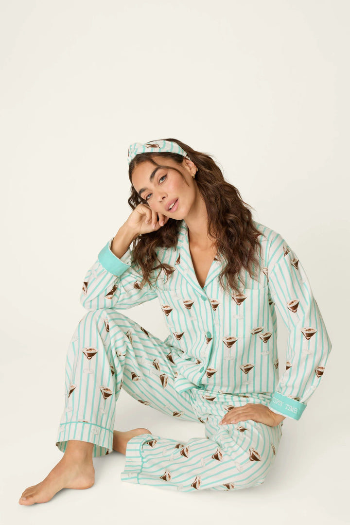 P.J. Salvage Espresso Martini Print 3-Piece Long Sleeve Flannel PJ Set
