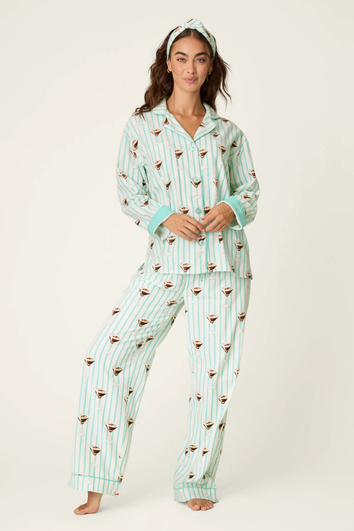P.J. Salvage Espresso Martini Print 3-Piece Long Sleeve Flannel PJ Set