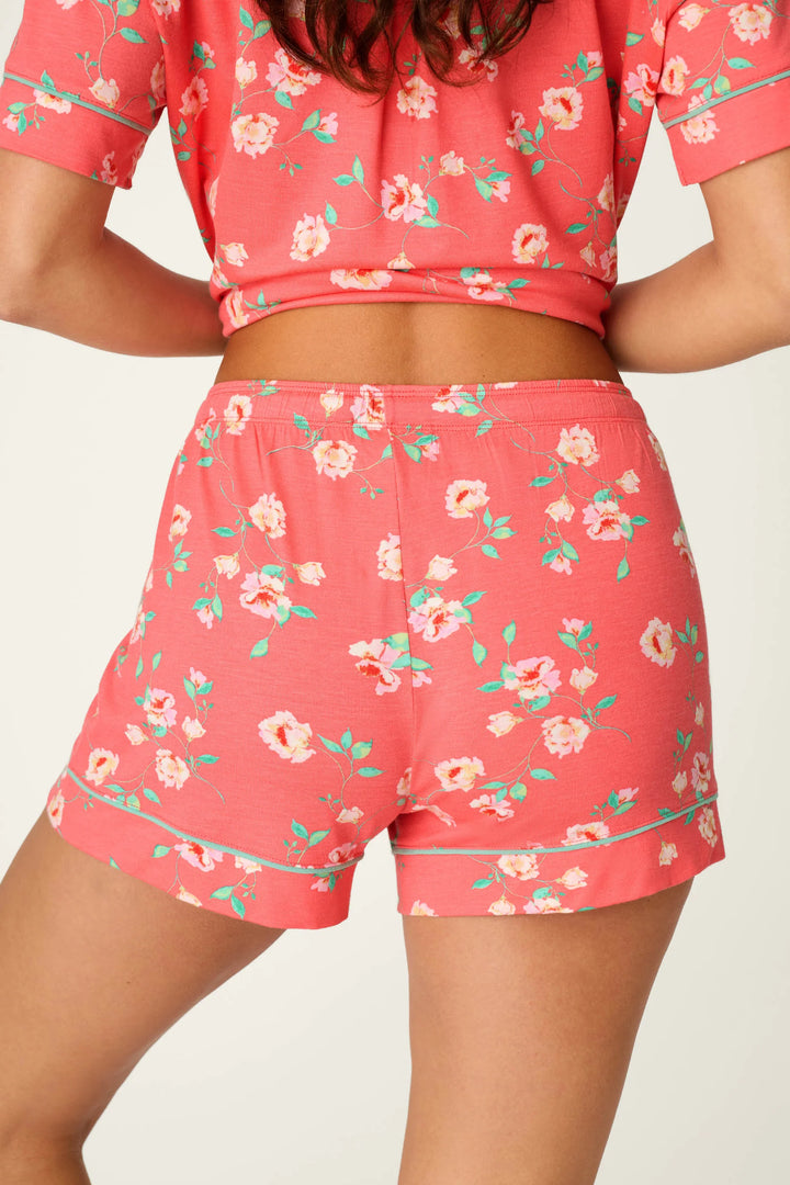 P.J. Salvage Siesta Dreams Dark Coral Floral Print Sleep Shorts