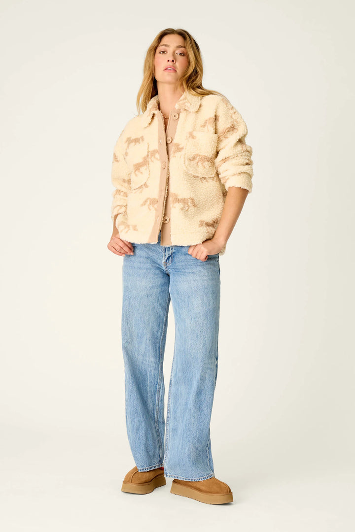 P.J. Salvage Western Ways Horse Print Big Teddy Sherpa Jacket
