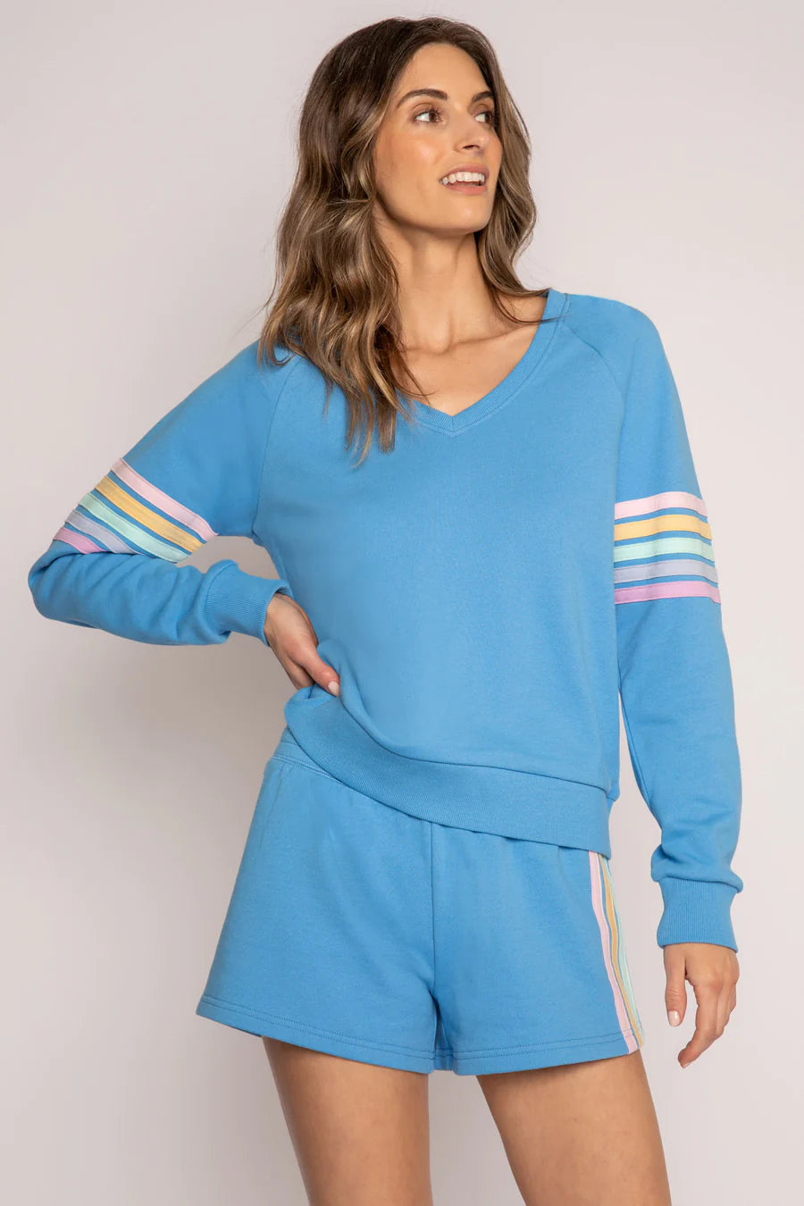 P.J. Salvage Rainbow Room Sweatshirt and Short Set Sunset Co