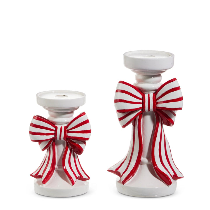 Red and White Stripe Bow Candle Holder