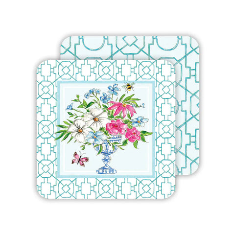 Rosanne Beck - Turquoise Wonderland Floral Arrangement & Bamboo Trellis Paper Coasters