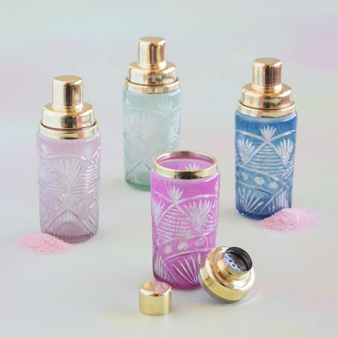 Glitterville Fetched Etched Cut Glass Cocktail Shaker