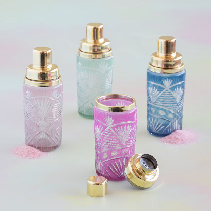 Glitterville Fetched Etched Cut Glass Cocktail Shaker
