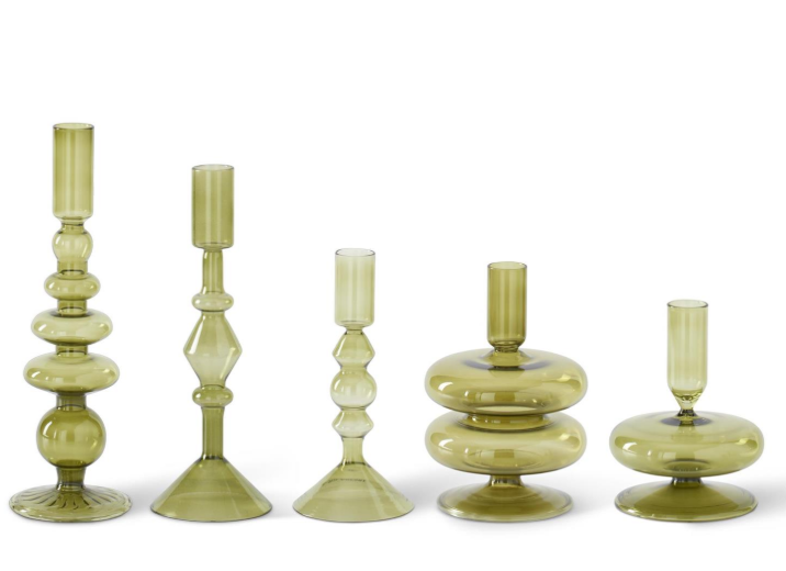 Green Transparent Glass Taper Candleholder