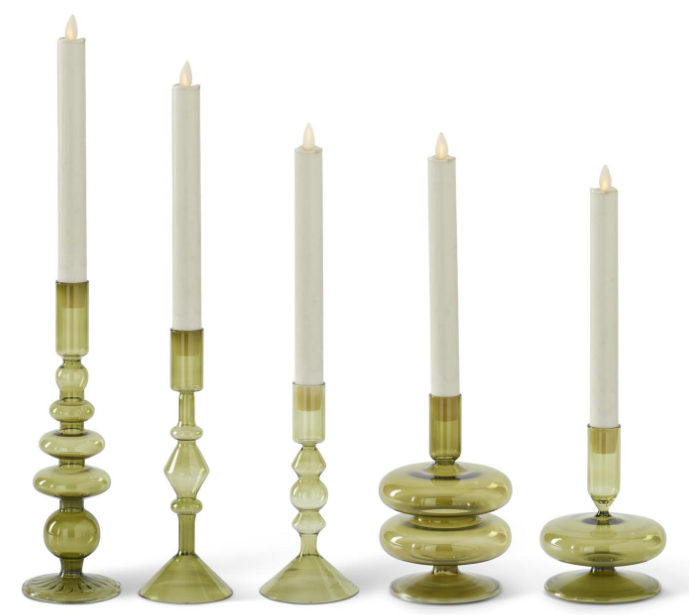 Green Transparent Glass Taper Candleholder