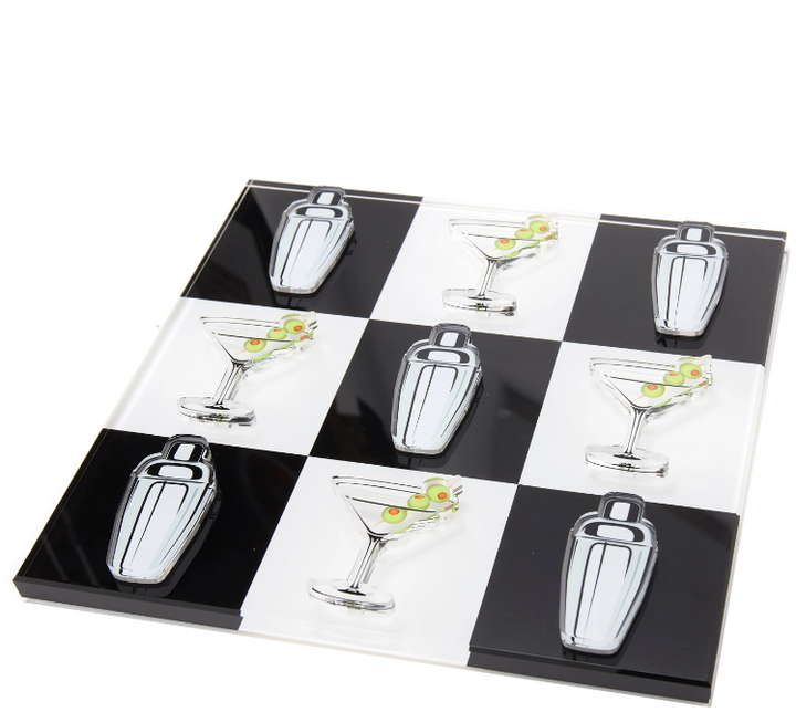 Tara Wilson Tic Tac Toe Martini Glass & Shaker