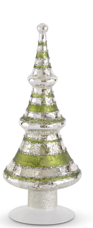Green Glittered Striped Silver Mercury Glass LED Tree with Timer