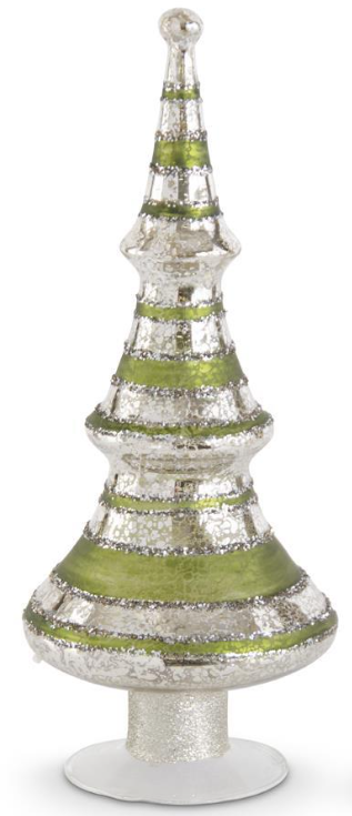 Green Glittered Striped Silver Mercury Glass LED Tree with Timer