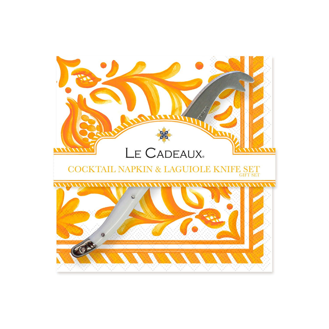 Le Cadeaux Sicily Cocktail Napkin and Cheese Knife Gift Set