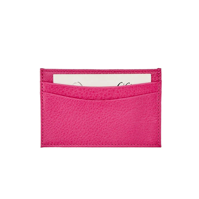 Slim Design Card Case Pink Goatskin Leather