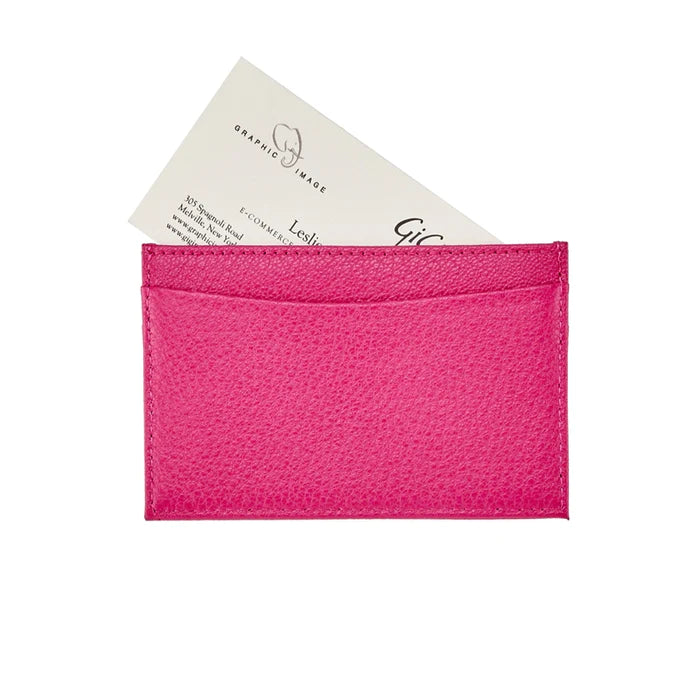Slim Design Card Case Pink Goatskin Leather