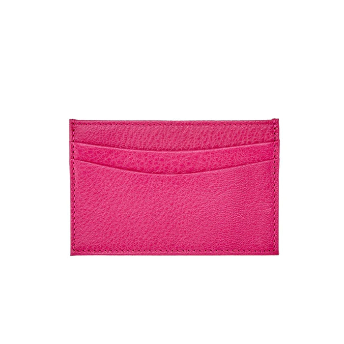 Slim Design Card Case Pink Goatskin Leather