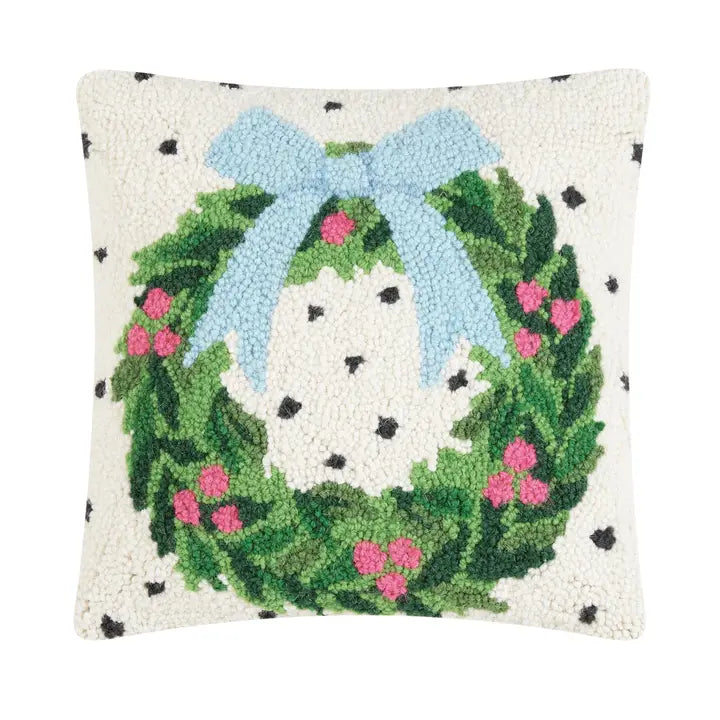 Peking Handicrafts Spotted Holiday Wreath Hook Pillow