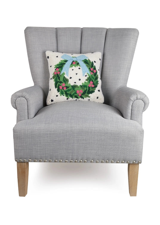 Peking Handicrafts Spotted Holiday Wreath Hook Pillow
